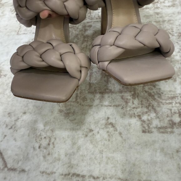 Steve Madden Heeled Sandals Womens 6.5 Taupe Braided Strap Square Toe KENL02S1 - Picture 4 of 9